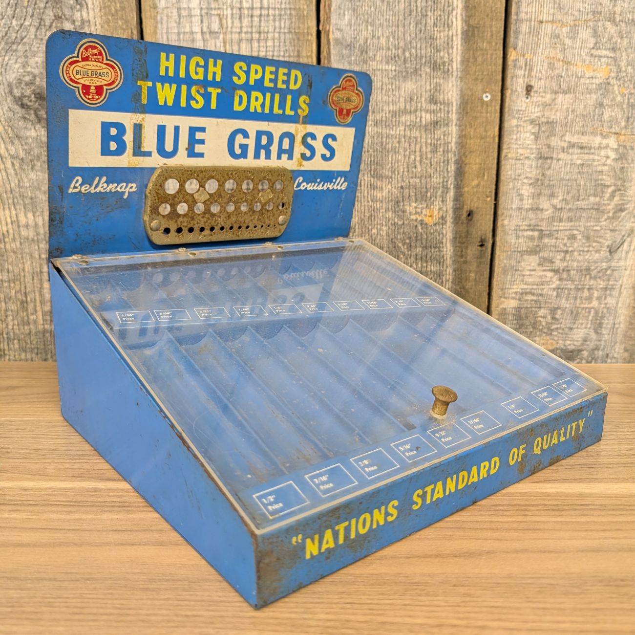 Vintage Belknap Blue Grass High Speed Twist Drill Countertop Retail Display Case