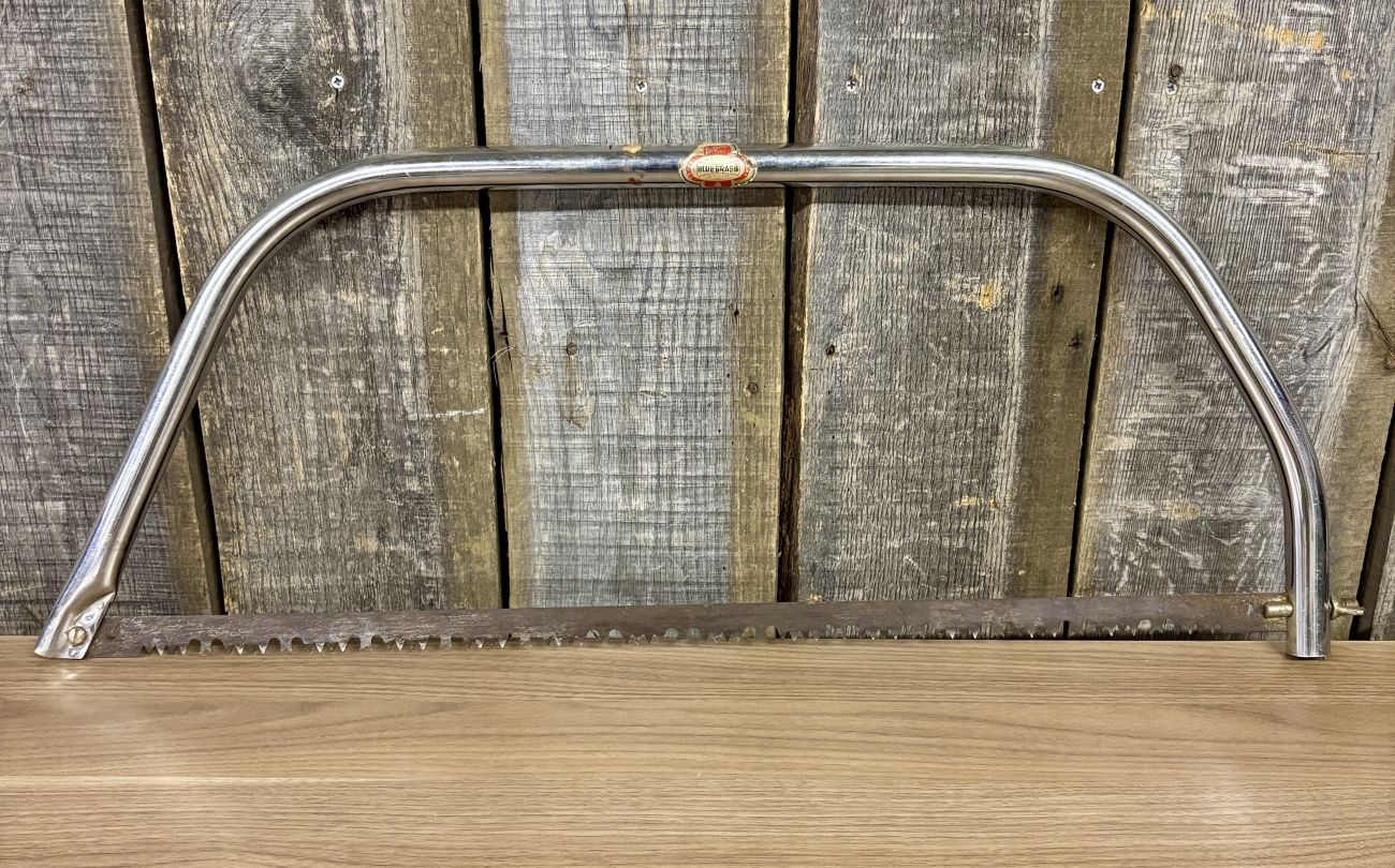 A Trio of Vintage Manual Garden Tools Including a Belknap Blue Grass Bow Saw