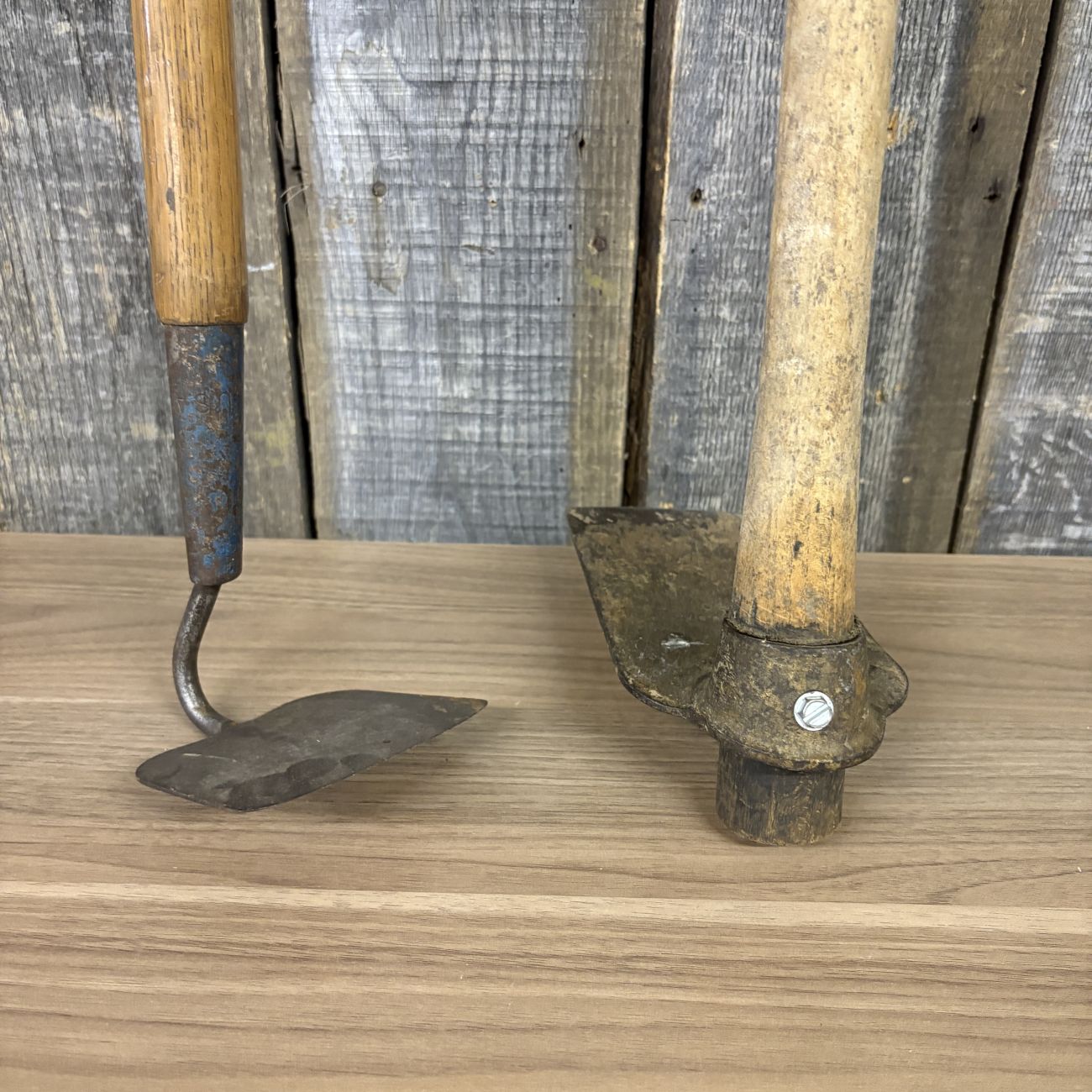 A Pair of Belknap Blue Grass Forged Steel Garden and Grub Hoes
