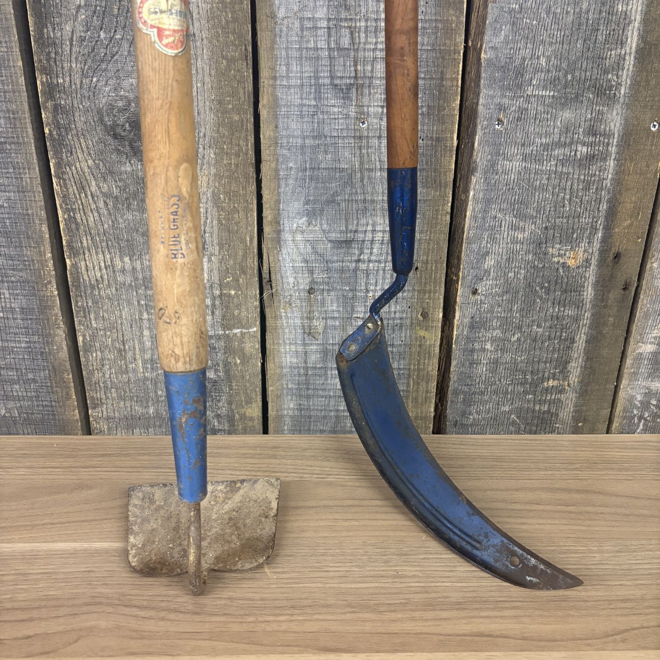 Two Belknap Blue Grass Vintage Garden Tools Including Hoe and Grass Whip