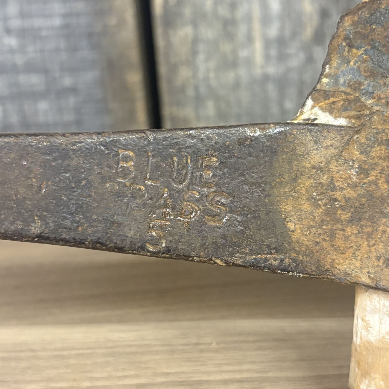 Two Vintage Blue Grass Belknap Hardware Agricultural Tools Including a Pickaxe and a Weed Cutter