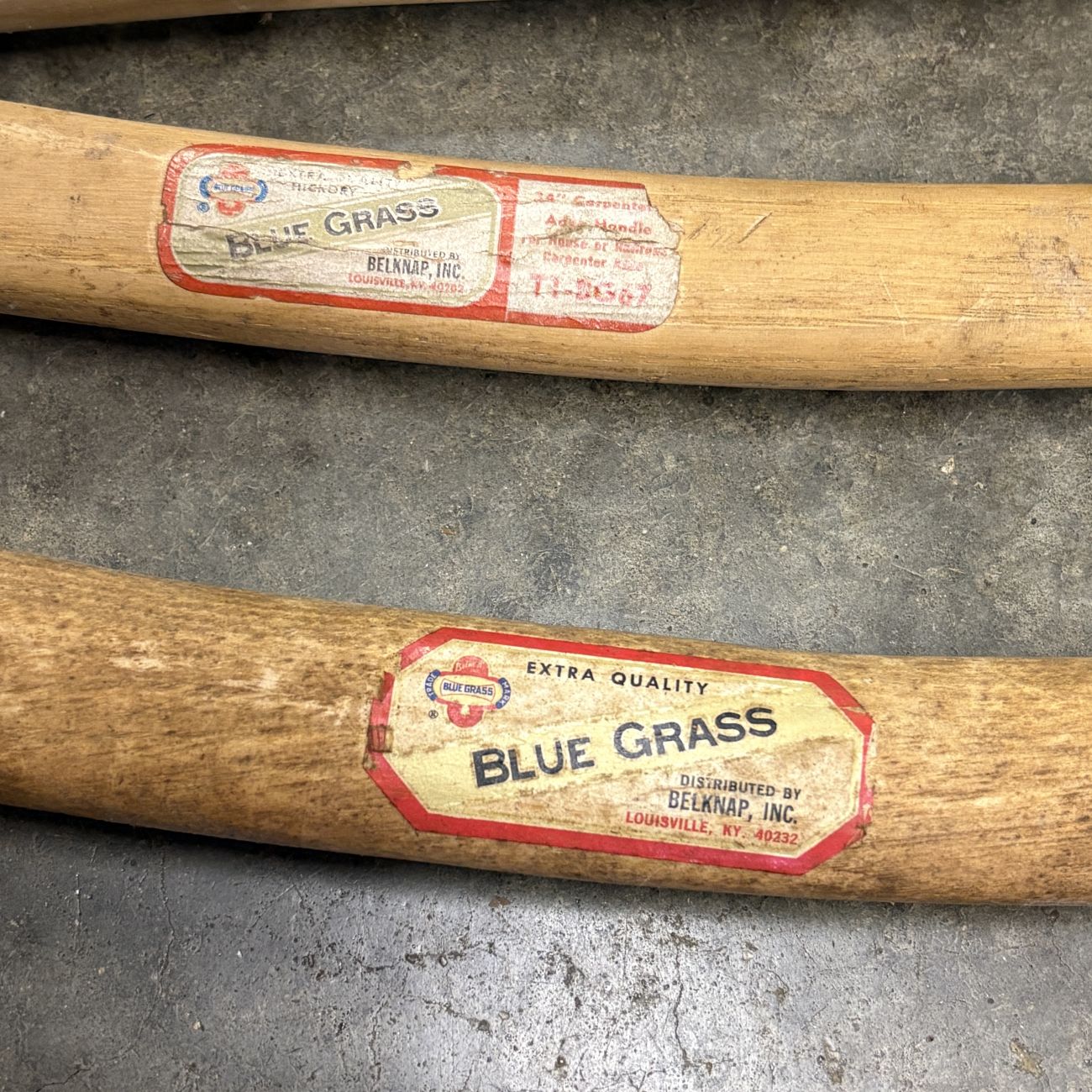 Four Vintage Belknap Blue Grass and Old Kentucky Home Hickory Replacement Tool Handles