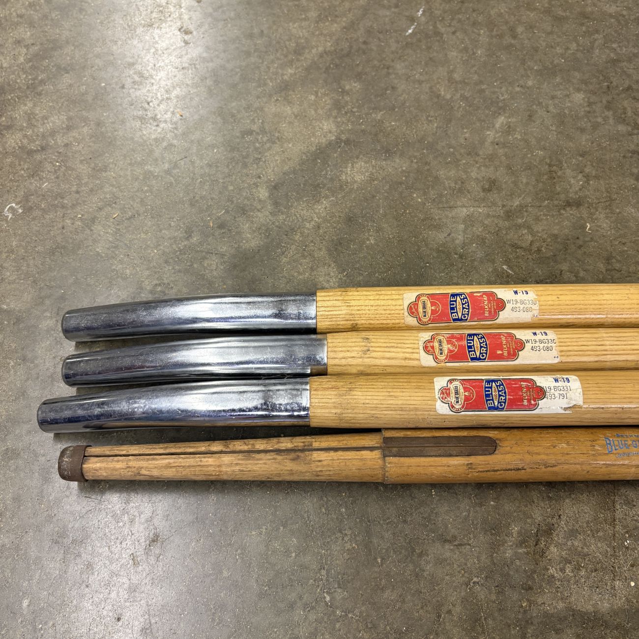 Four Vintage Belknap Blue Grass Hardwood Replacement Tool Handles