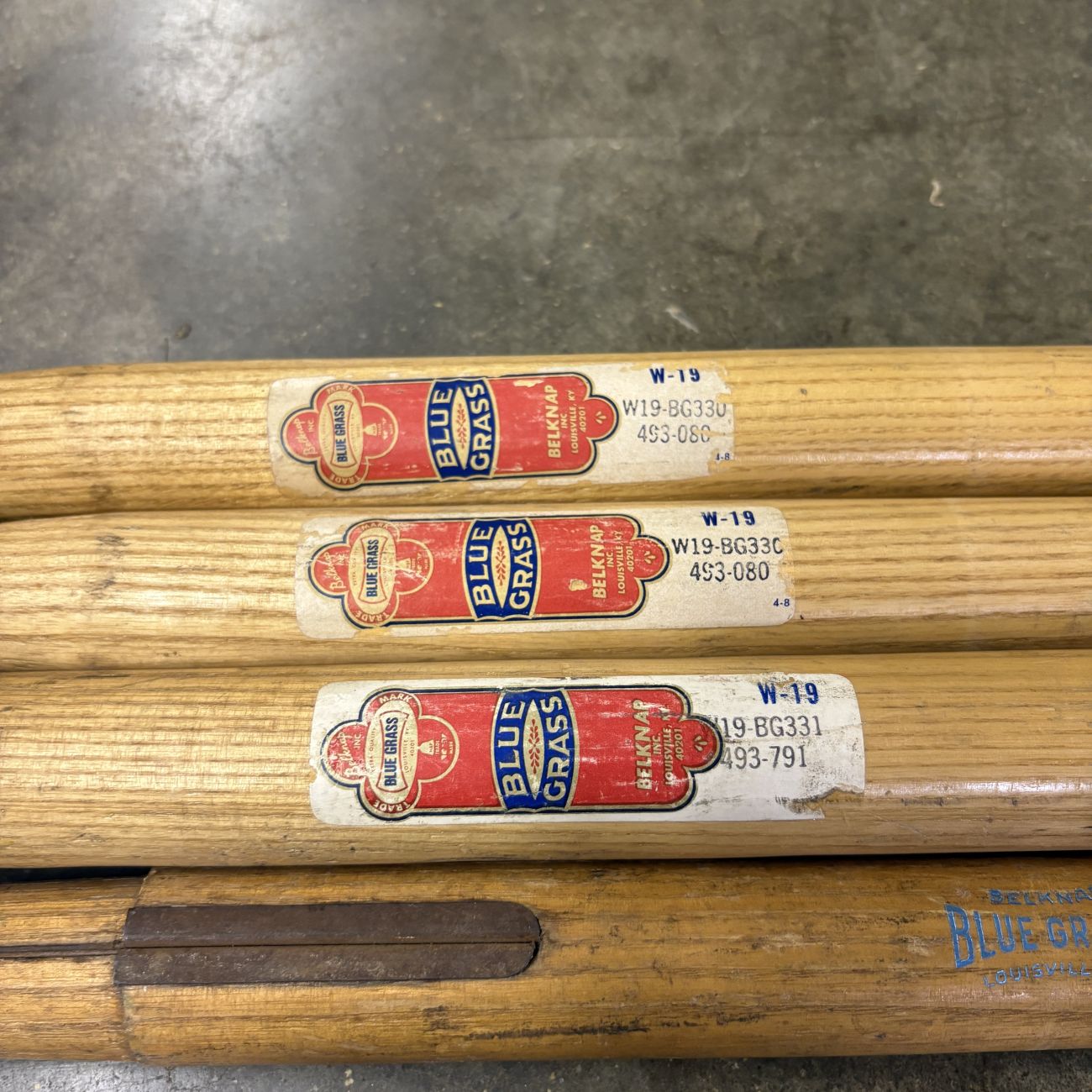 Four Vintage Belknap Blue Grass Hardwood Replacement Tool Handles