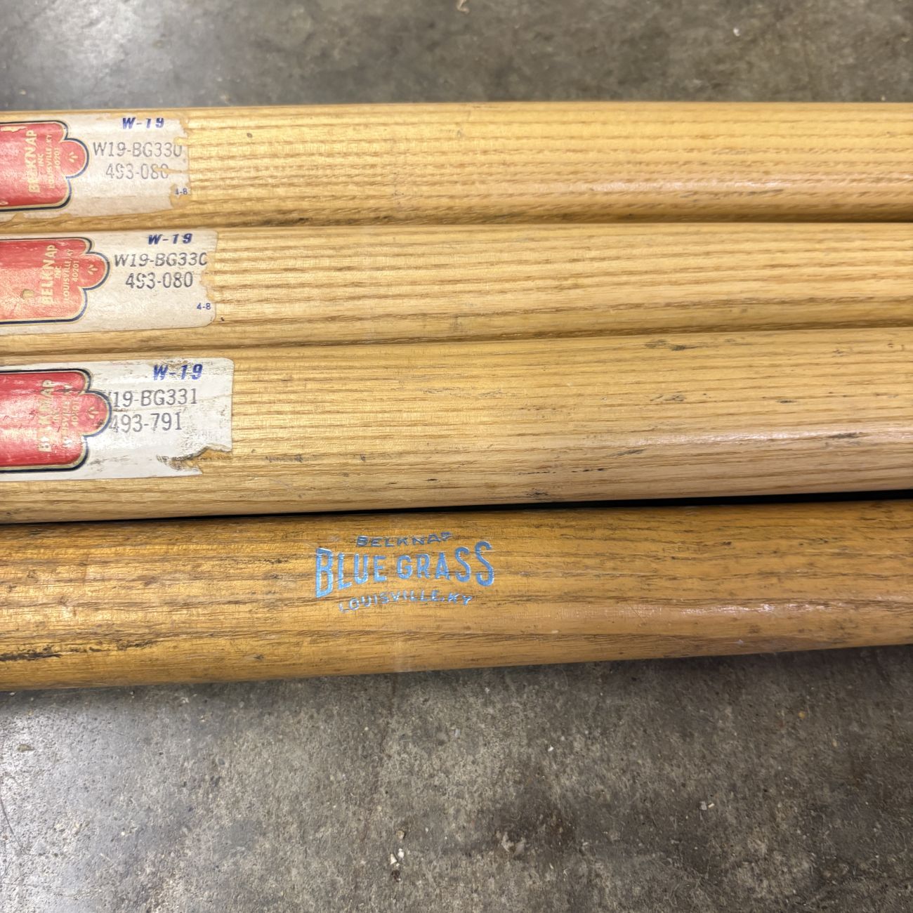Four Vintage Belknap Blue Grass Hardwood Replacement Tool Handles