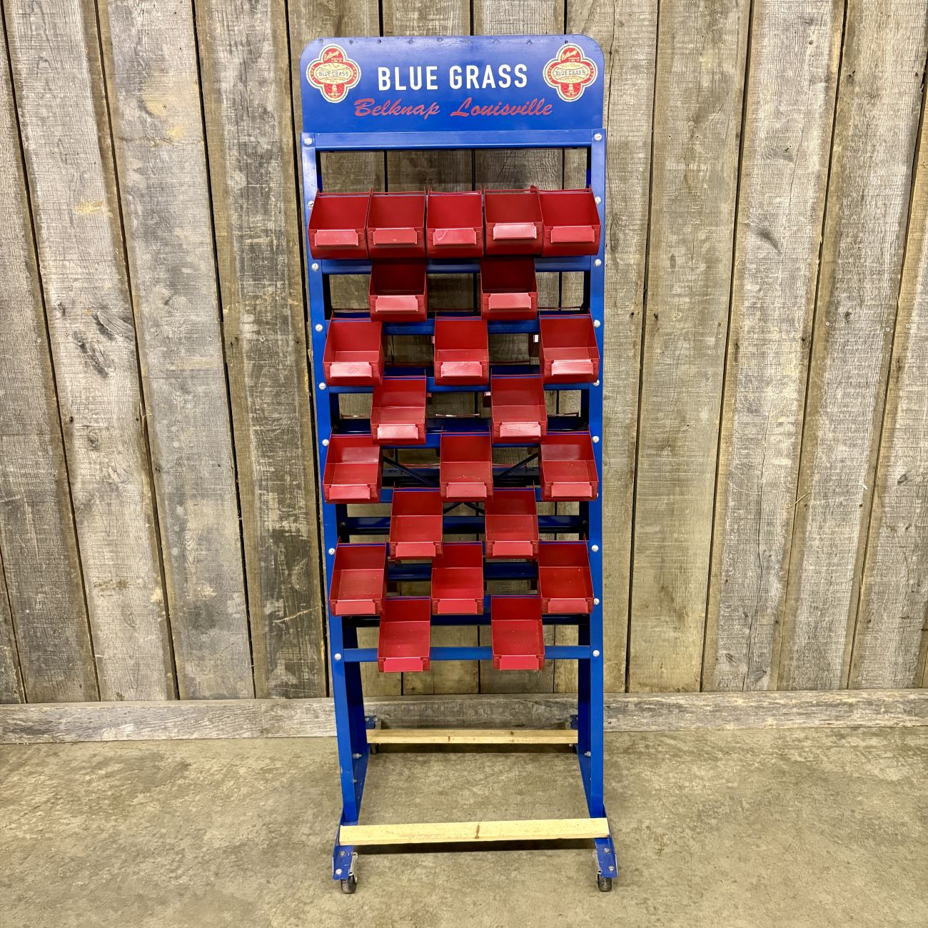 Belknap Blue Grass Vintage Double Sided Rolling Metal Hardware Store Display Rack