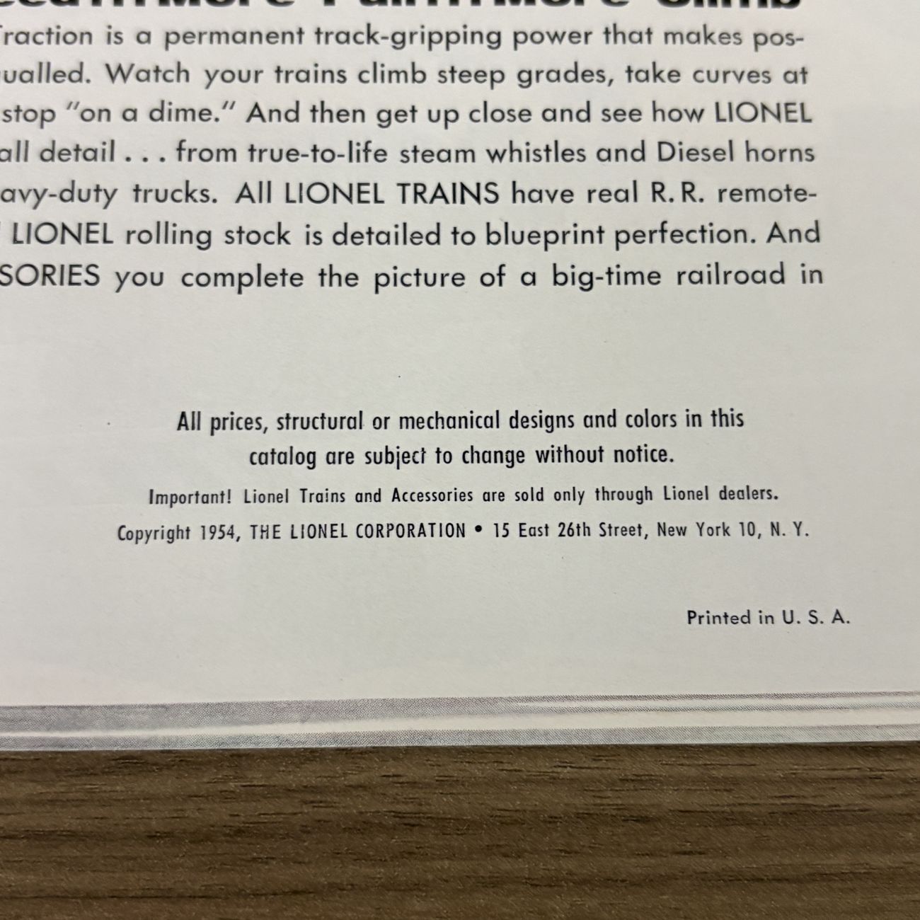 1954 Lionel Trains Consumer Catalog with Airex Fishing Tackle Advertisement