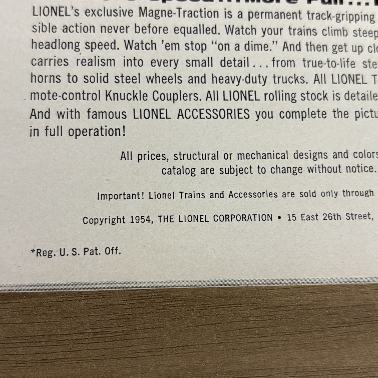 1954 Lionel Trains Consumer Catalog with Original Mailing Envelope