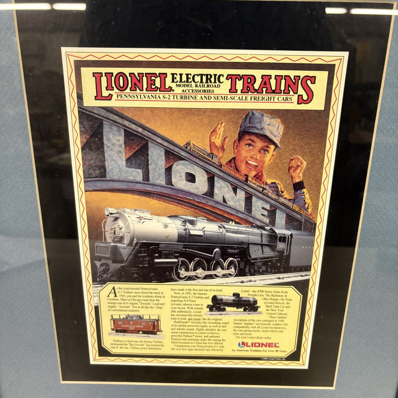 Lionel Trains Pennsylvania S-2 Turbine Framed Advertisement, 1991