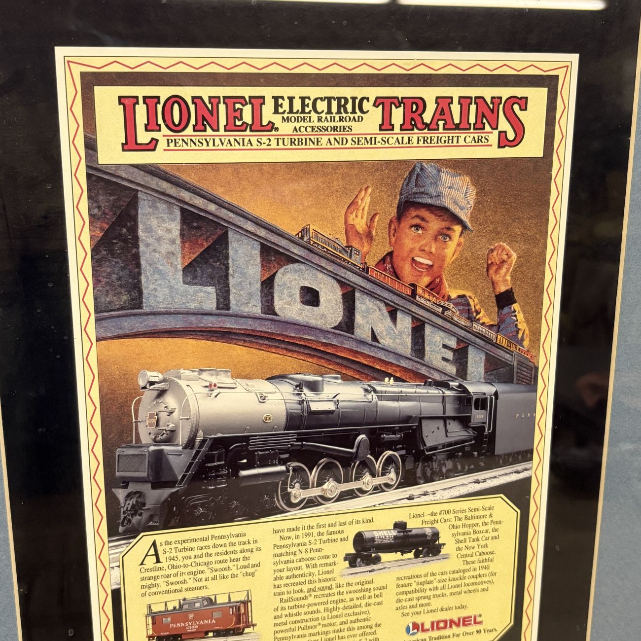 Lionel Trains Pennsylvania S-2 Turbine Framed Advertisement, 1991