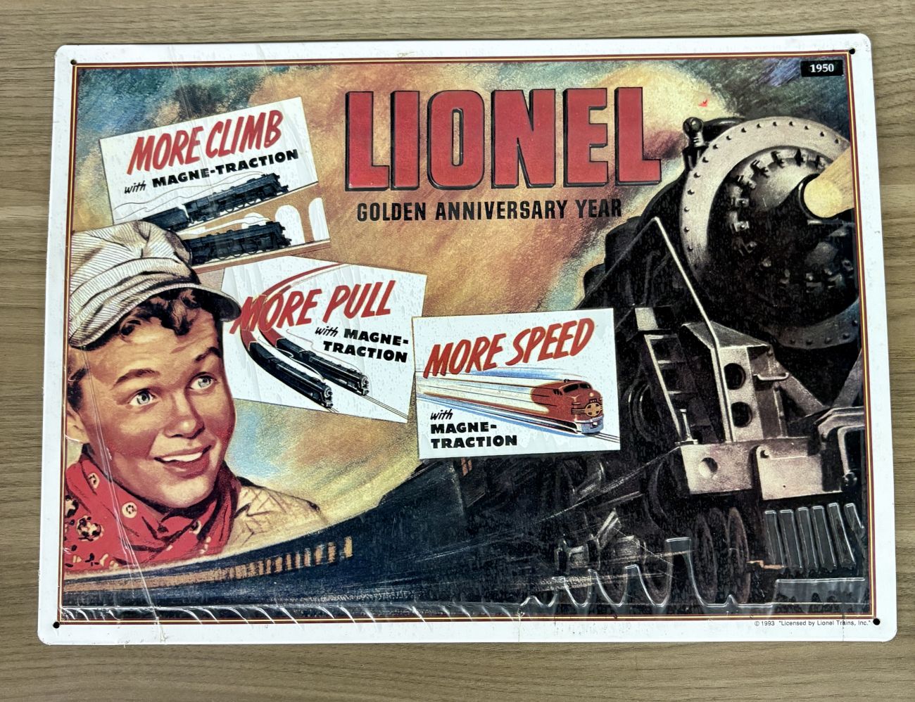 Licensed Lionel Trains 1993 Embossed Tin Sign 1950 Golden Anniversary Advertising Reproduction
