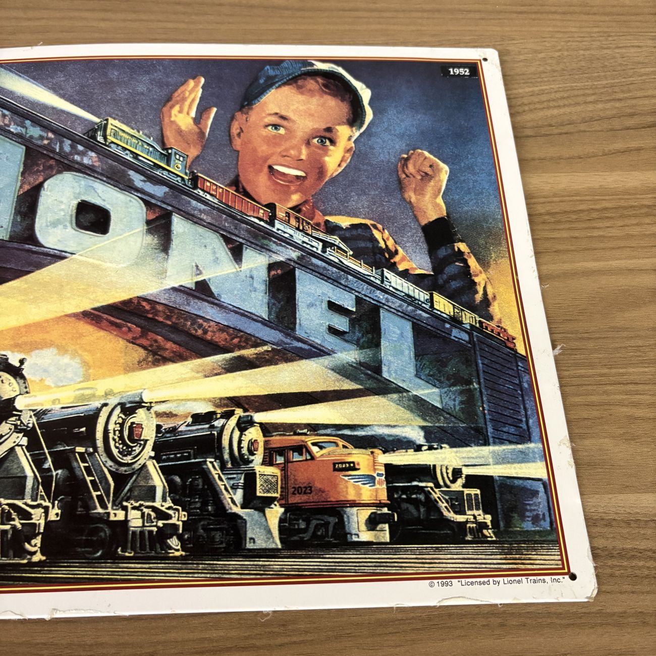 1993 Licensed Lionel Trains Commemorative Metal Advertising Sign featuring 1952 Artwork