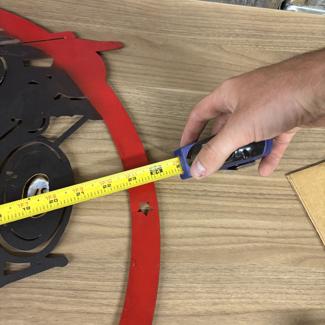 Large Painted Cut-Metal Circular Wall Hanging Featuring a Steam Locomotive