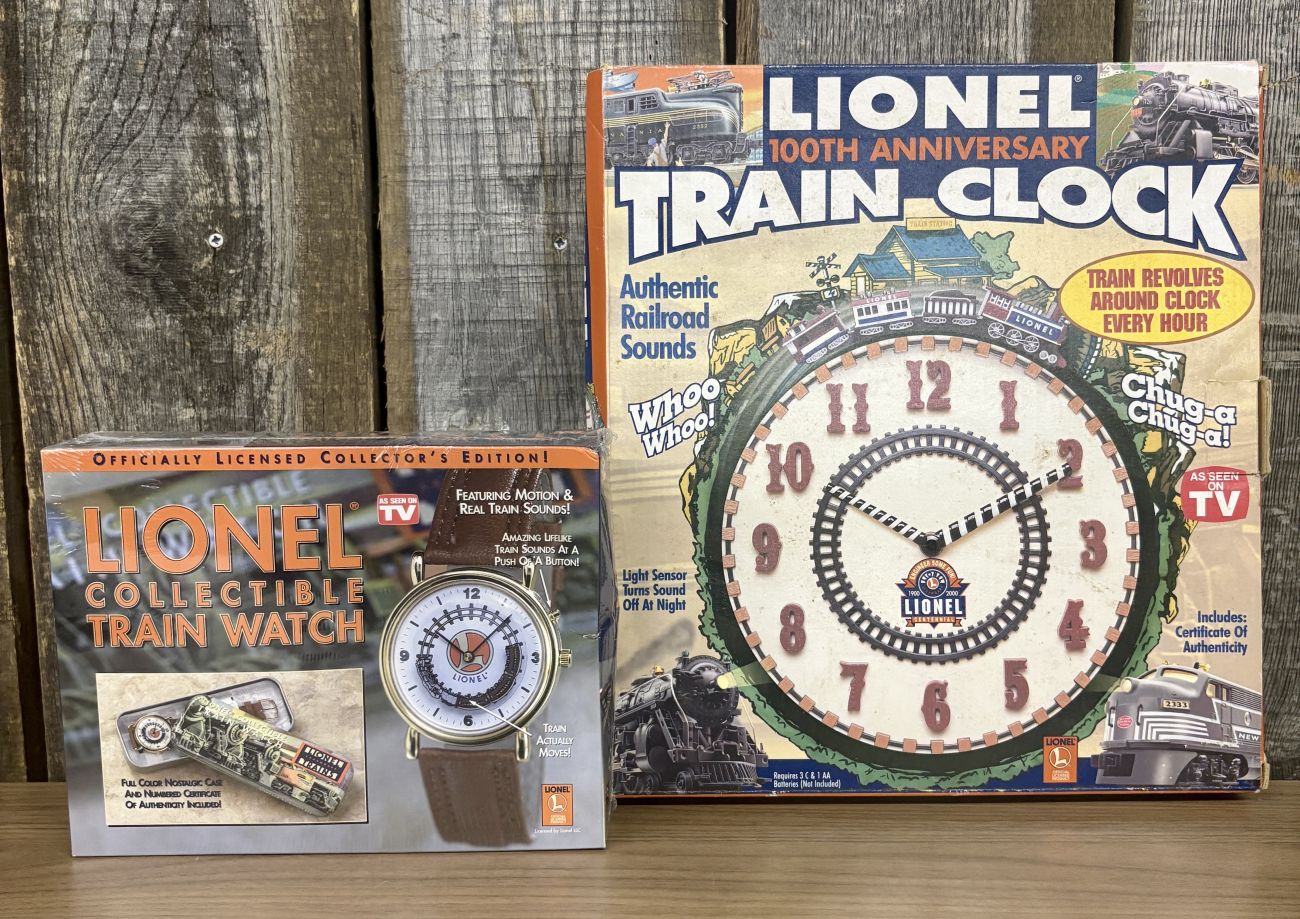 Two Lionel Licensed Timepieces Including 100th Anniversary Train Clock and Collectible Train Watch