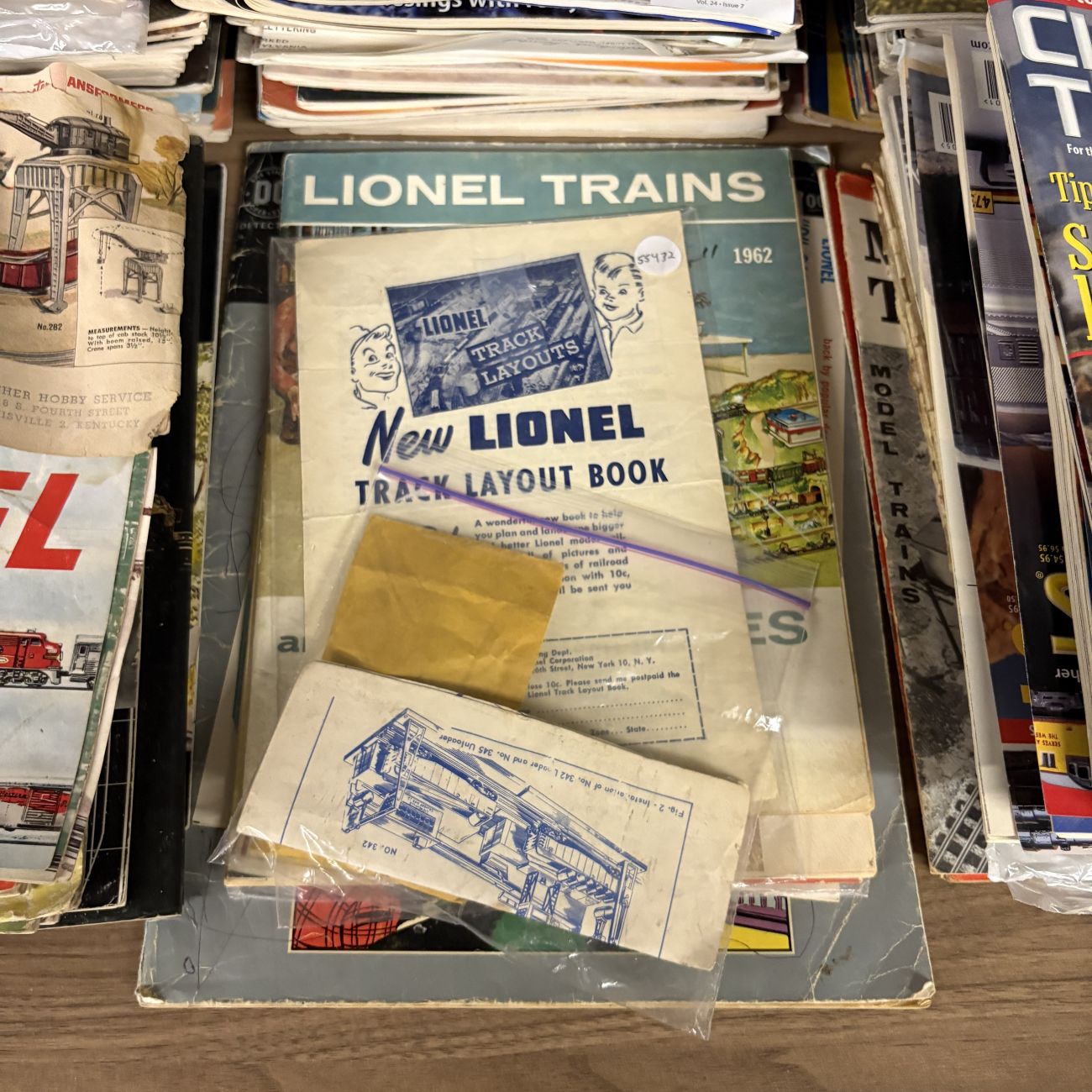 A Collection of Classic Toy Trains and Model Railroader Magazines with Vintage Lionel Ephemera
