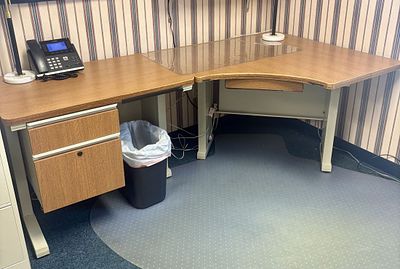 Modular L-Shaped Two-Piece Office Desk with Filing Pedestal and Pencil Drawer. FOR PICK UP ONLY 