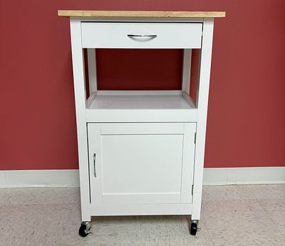 Rolling Kitchen Island Cart with Hardwood Butcher Block Top. A contemporary rolling kitchen cart 