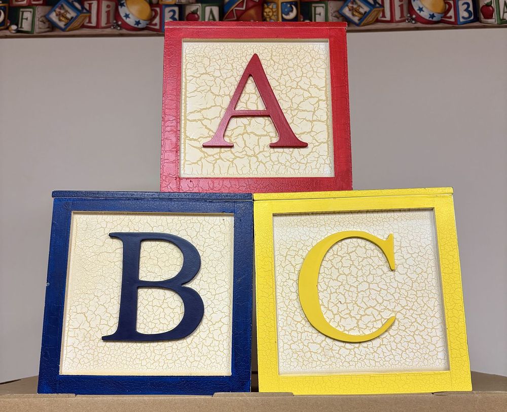 Lot 371: Three Large Wooden Decorative Alphabet Blocks