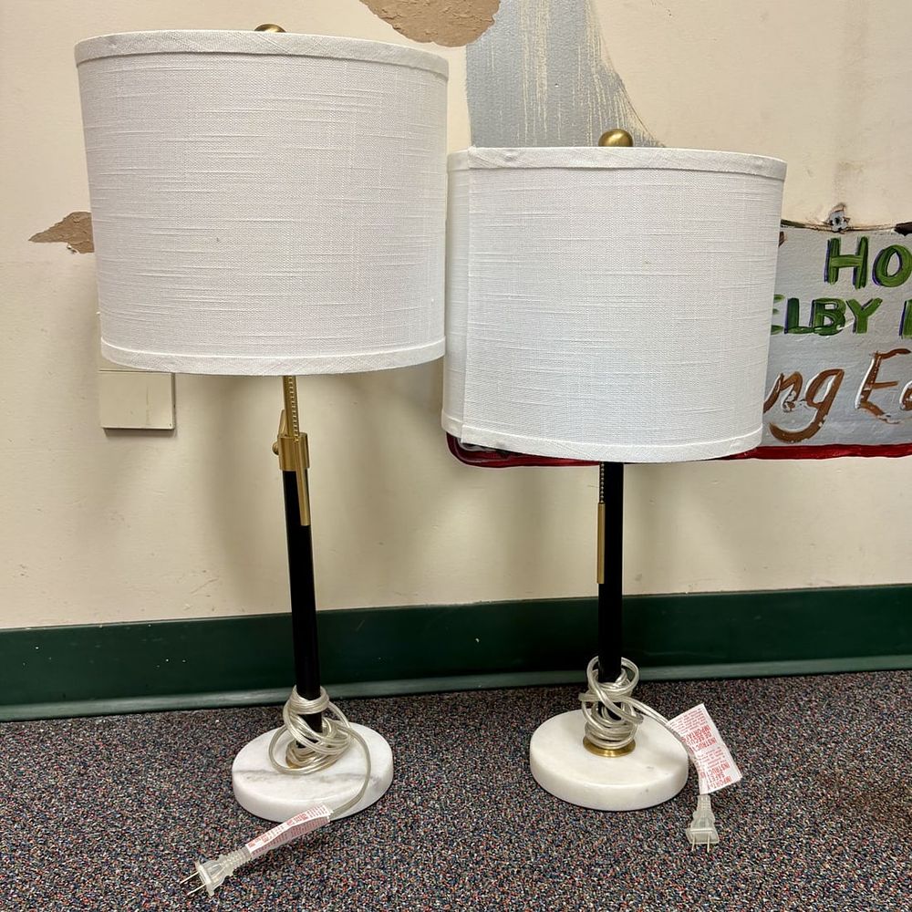 Lot 433: A Pair of Contemporary Adjustable Metal and Marble Table Lamps