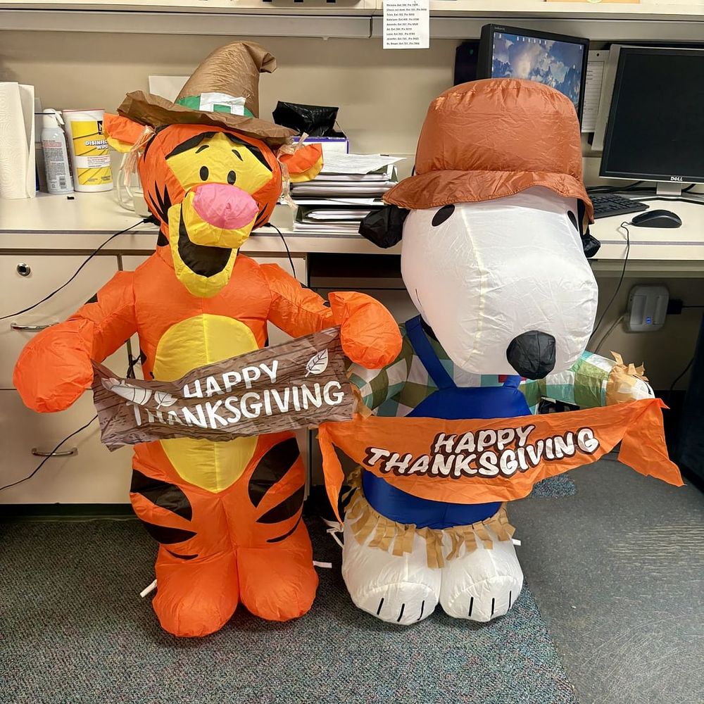 Lot 448: Two Airblown Holiday Inflatable Thanksgiving Characters Tigger and Snoopy