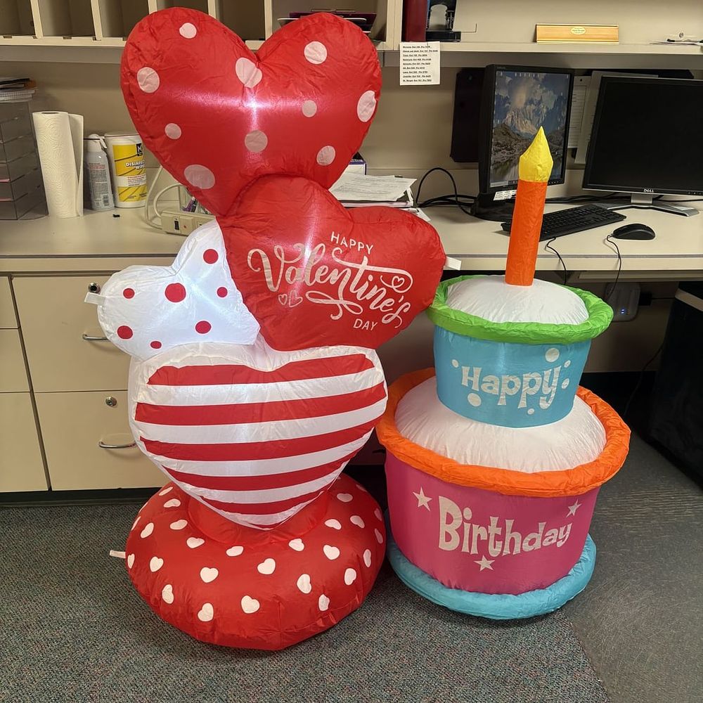 Lot 451: Valentine's Day Heart Stack and Birthday Cake Inflatable Decorations