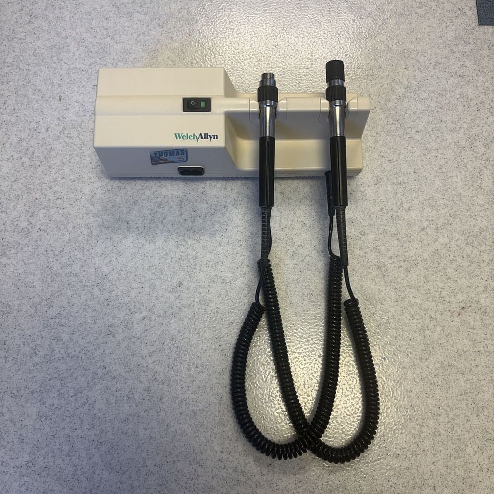 Lot 454: Welch Allyn Wall Transformer Base with Two Coiled Cord Handles