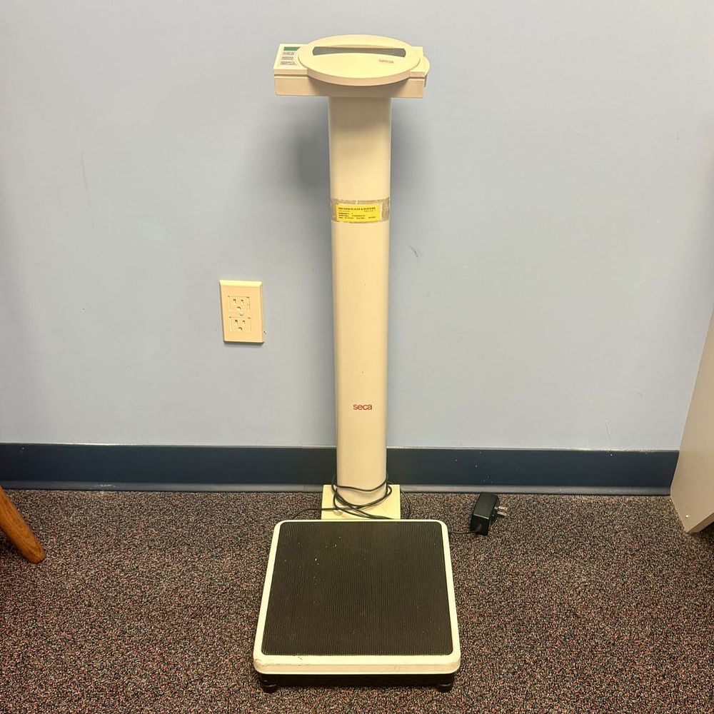 Lot 455: Seca Digital Medical Column Scale with Transport Wheels