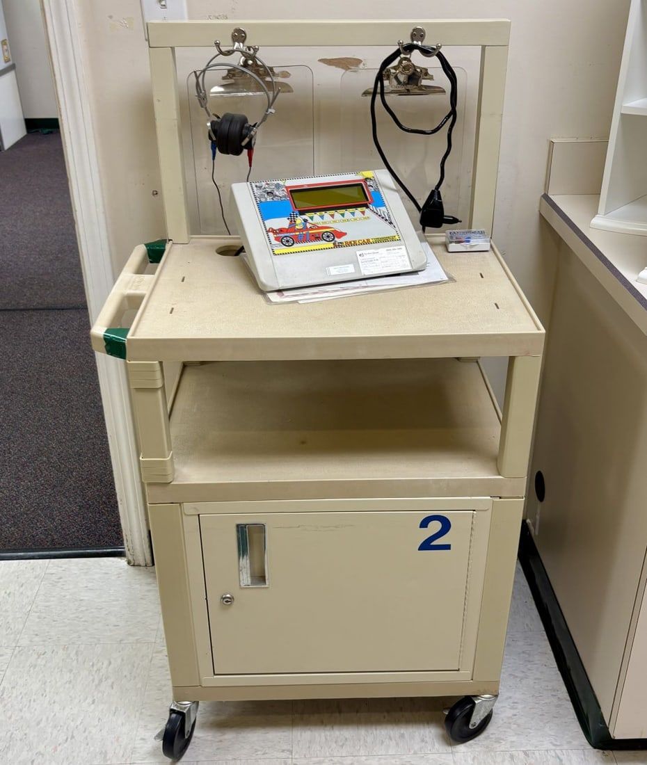 Lot 463: American Electromedics The Race Car Pediatric Tympanometer and Audiometer on Mobile Cart