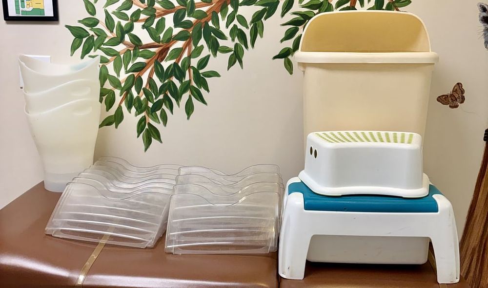 Lot 466: An Assortment of Plastic Nursery and Utility Items including Step Stools and Storage Bins