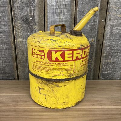 Blue Grass Vintage Steel 5 1/4 Gallon Kerosene Fuel Can. A vintage fuel container constructed of 