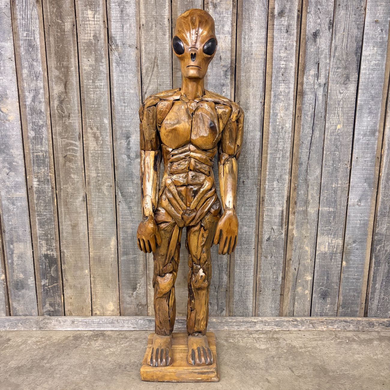 Large Scale Assembled Teak Alien Sculpture