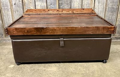 Convertible Brown Faux Leather Ottoman Guest Bed with Custom Wooden Gaming Overlay. NOT 