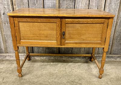 Antique Oak Side Cabinet with H-Stretcher Base. NOT AVAILABLE FOR SHIPPING, PICK UP OR TRANSPORT 