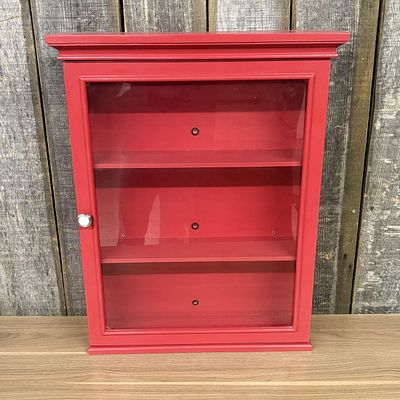 Red Painted Wood and Glass Wall Mounted Display Cabinet. A contemporary wall-mounted display 