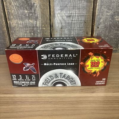 Federal Ammunition 12 Gauge Multi-Purpose Field and Target Load 100 Round Value Pack. A 