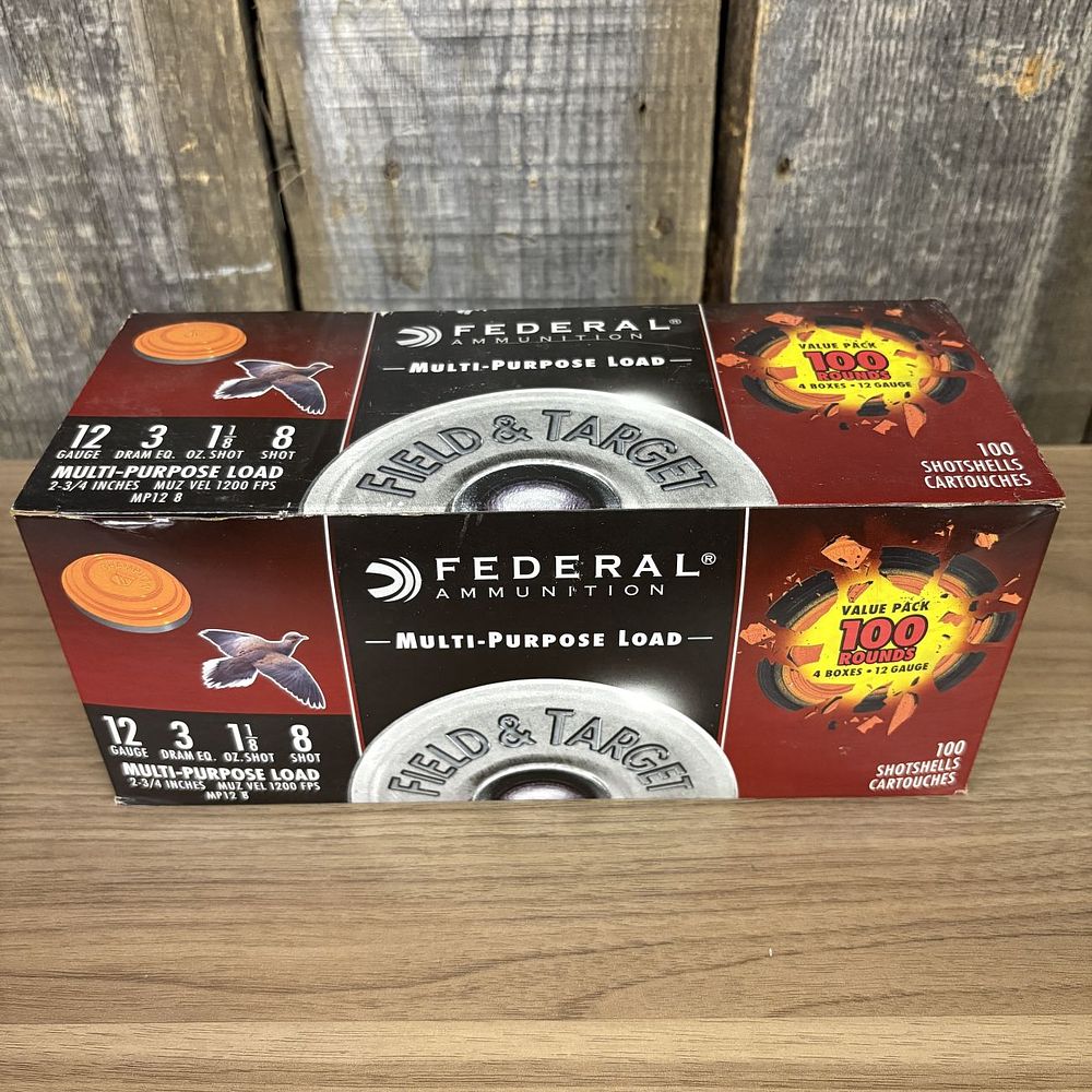Lot 332: Federal Ammunition 12 Gauge Field and Target Multi-Purpose Load 100 Rounds