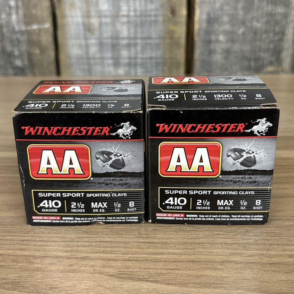 Lot 344: A Pair of Winchester AA Super Sport Sporting Clays .410 Gauge Shotgun Shell Boxes