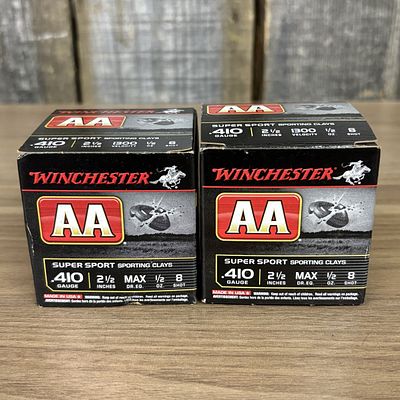 A Pair of Winchester AA Super Sport Sporting Clays .410 Gauge Shotgun Shell Boxes. A pair of 