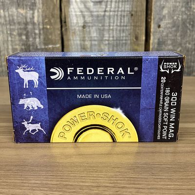 One Box of Federal Ammunition Power-Shok 300 Win. Mag. 180 Grain Soft Point Cartridges. A single 