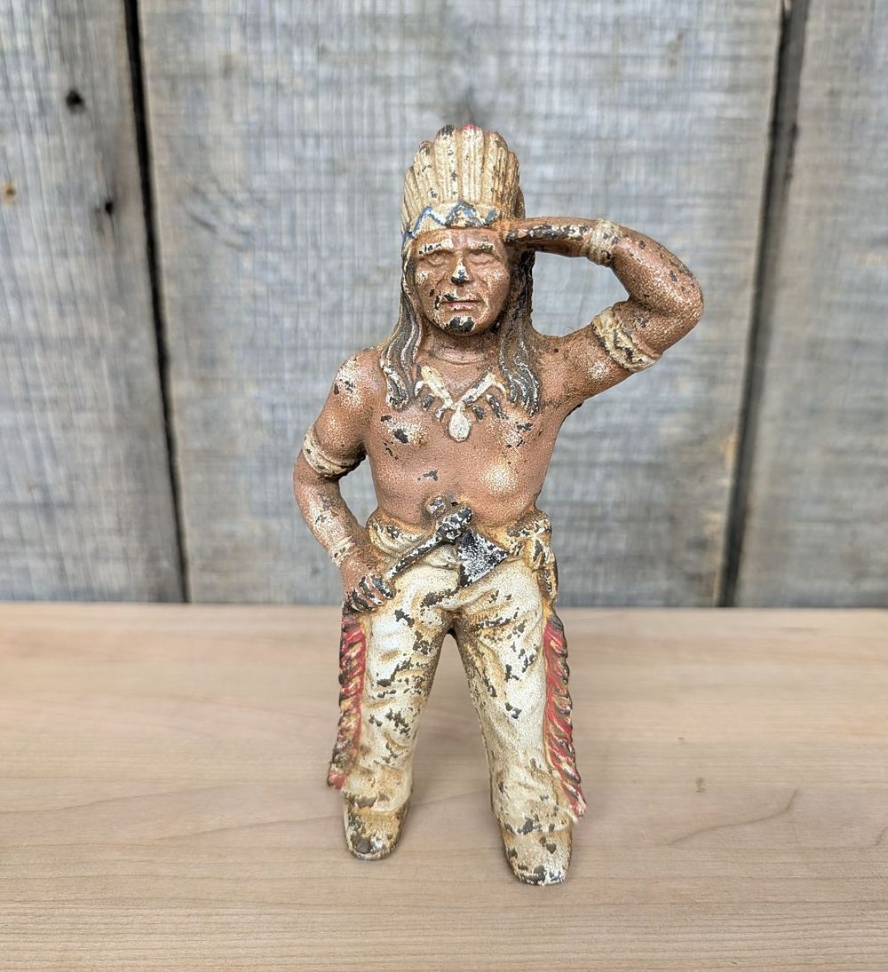 Lot 374: Cast Iron Native American Indian Chief Saluting Still Bank