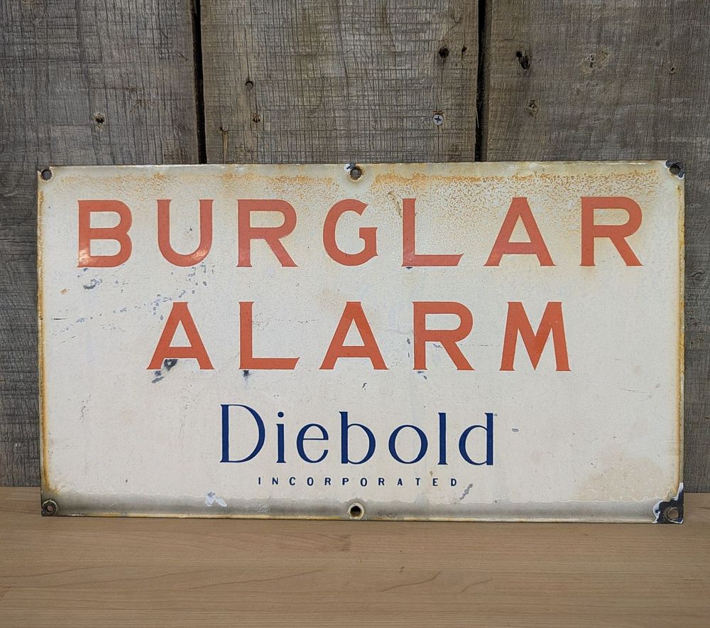 Lot 388: Vintage Porcelain Enamel Diebold Incorporated Burglar Alarm Sign