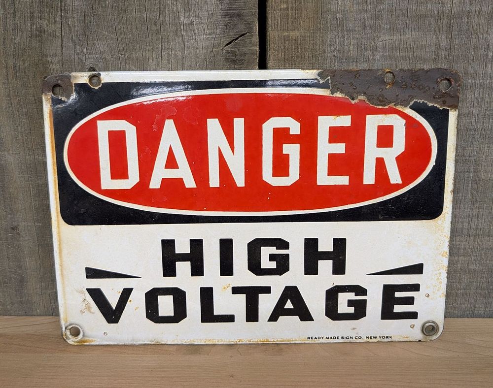 Lot 392: Vintage Ready Made Sign Co. Porcelain Enamel High Voltage Industrial Safety Sign