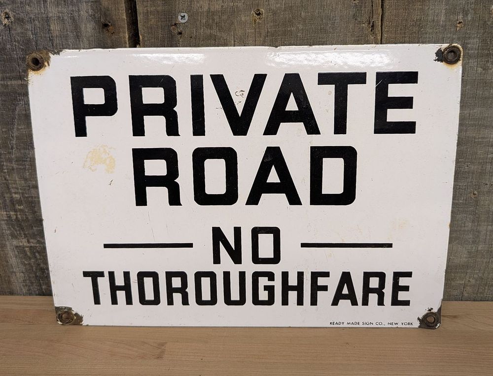 Lot 393: Ready Made Sign Co. Porcelain Enamel Private Road Sign