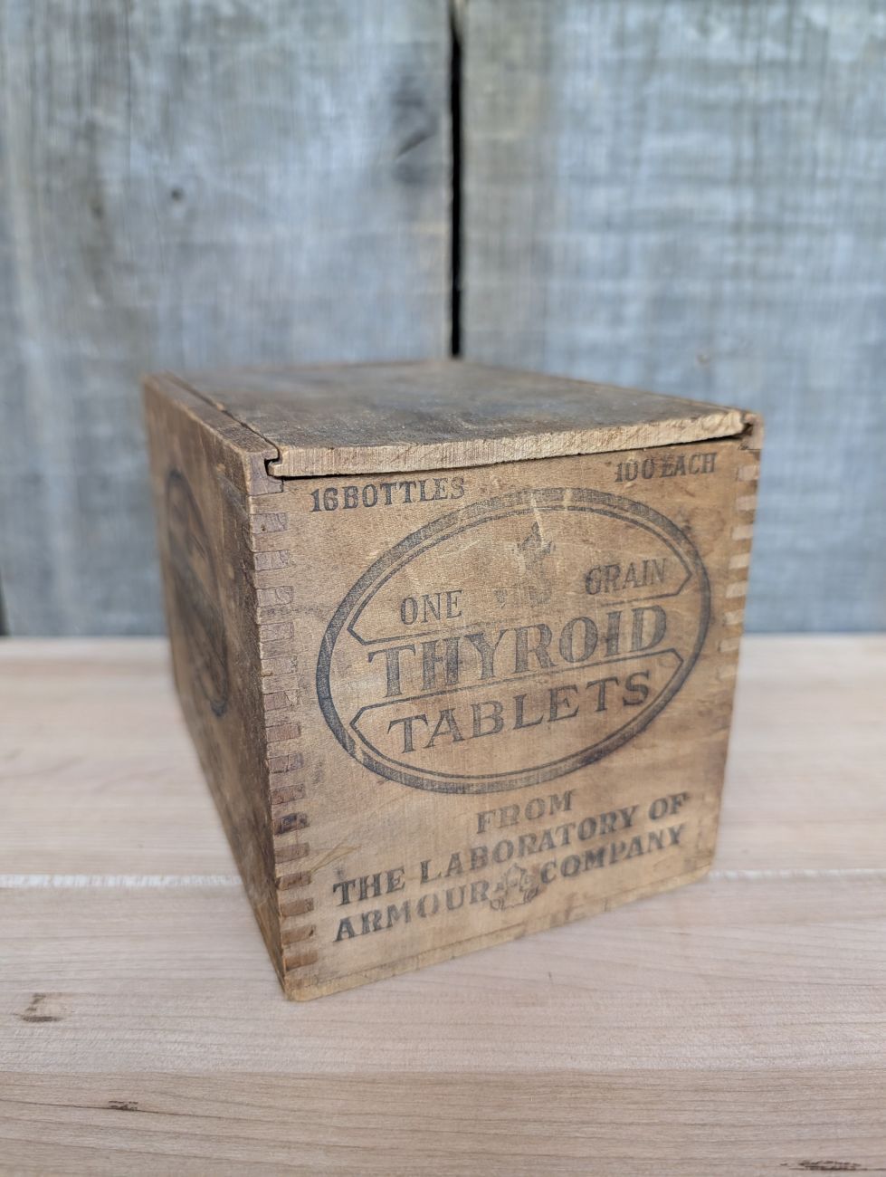 Lot 402: Vintage Armour and Company Thyroid Tablets Wooden Shipping Crate
