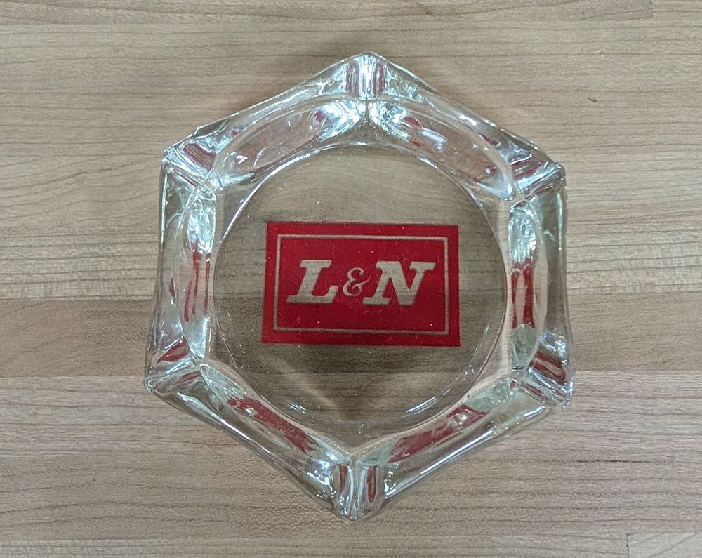 Lot 407: Vintage L&N Railroad Advertising Pressed Glass Hexagonal Ashtray