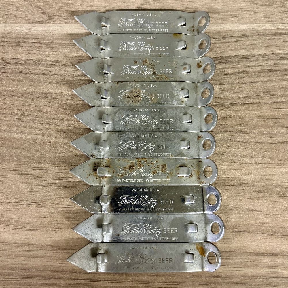 Lot 434: A Group of Vintage Falls City Beer Metal Can and Bottle Openers by Vaughan USA