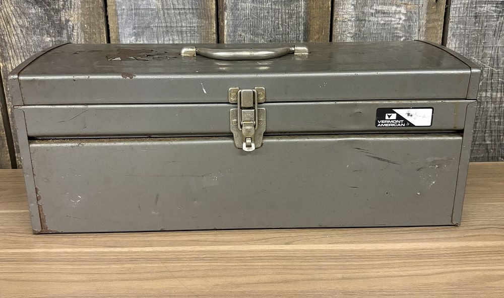 Lot 445: Vermont American Vintage Steel Toolbox