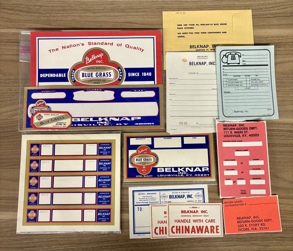 Lot 453: A Group of Vintage Belknap Blue Grass Hardware Advertising Labels and Business Forms