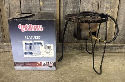 Outdoor Gourmet 30-Quart Stainless Steel Pot Kit and Propane Burner Stand. A multi-component 