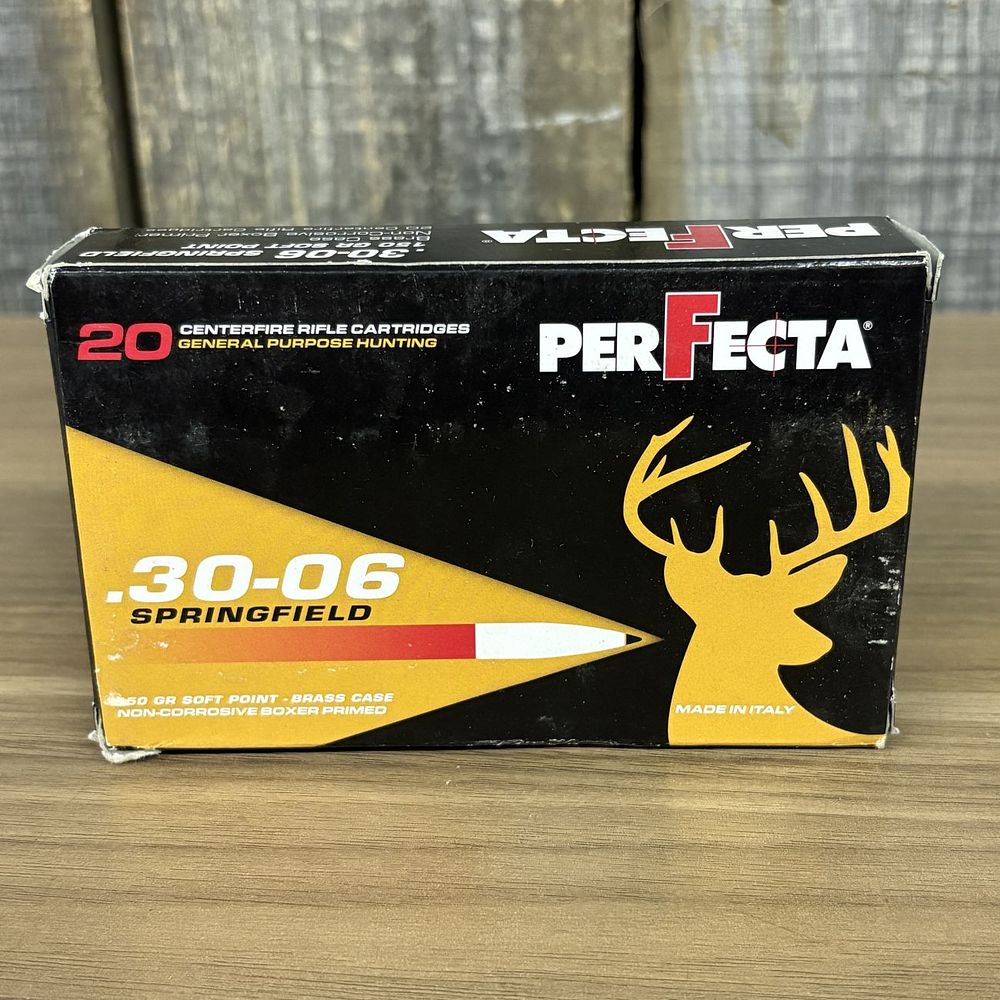 Lot 479: A Box of Perfecta 30-06 Springfield 150 Grain Soft Point Centerfire Rifle Cartridges